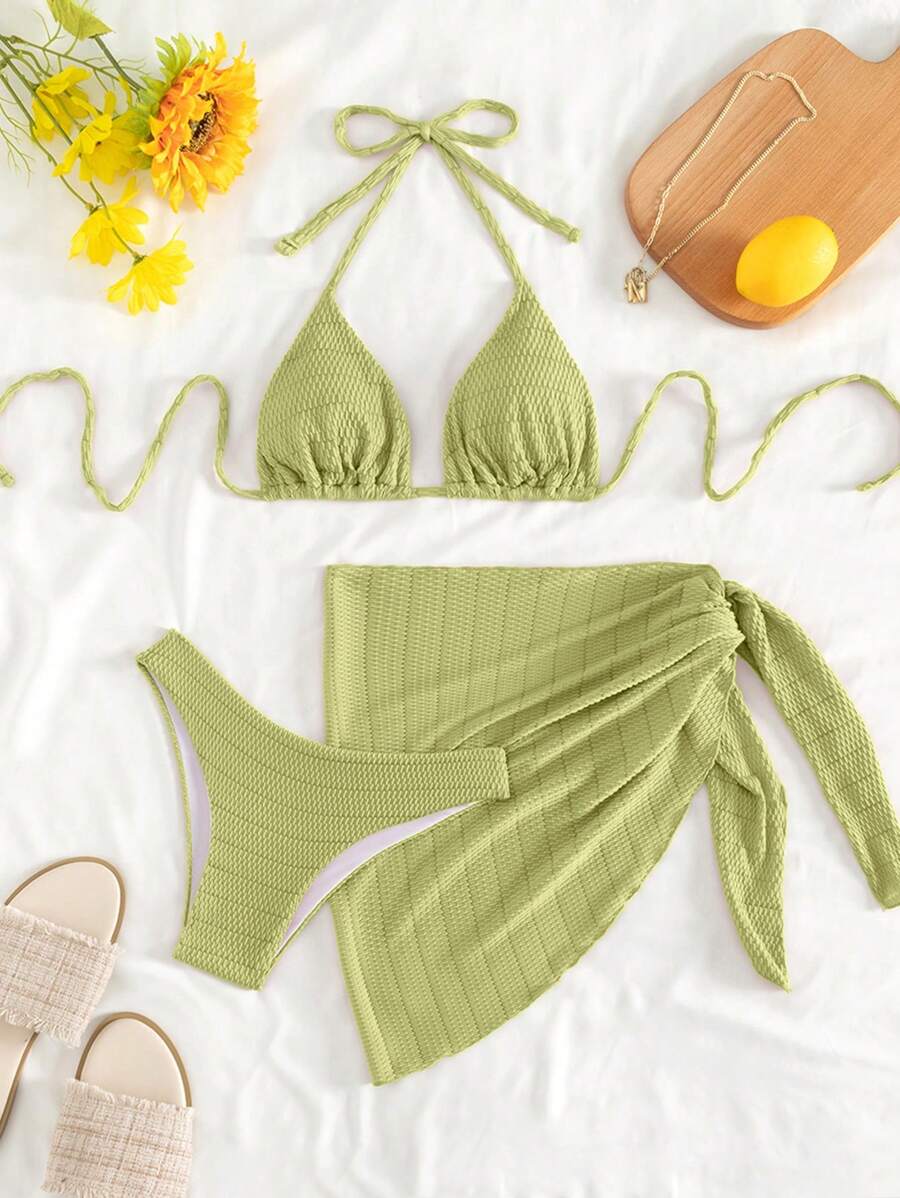 Ensemble de bikini et jupe avec Top à col ras-du-cou et dos nu