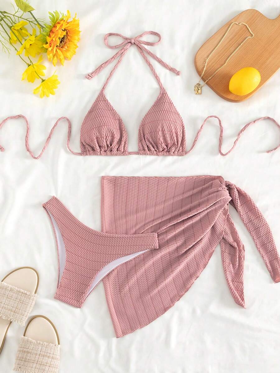 Ensemble de bikini et jupe avec Top à col ras-du-cou et dos nu