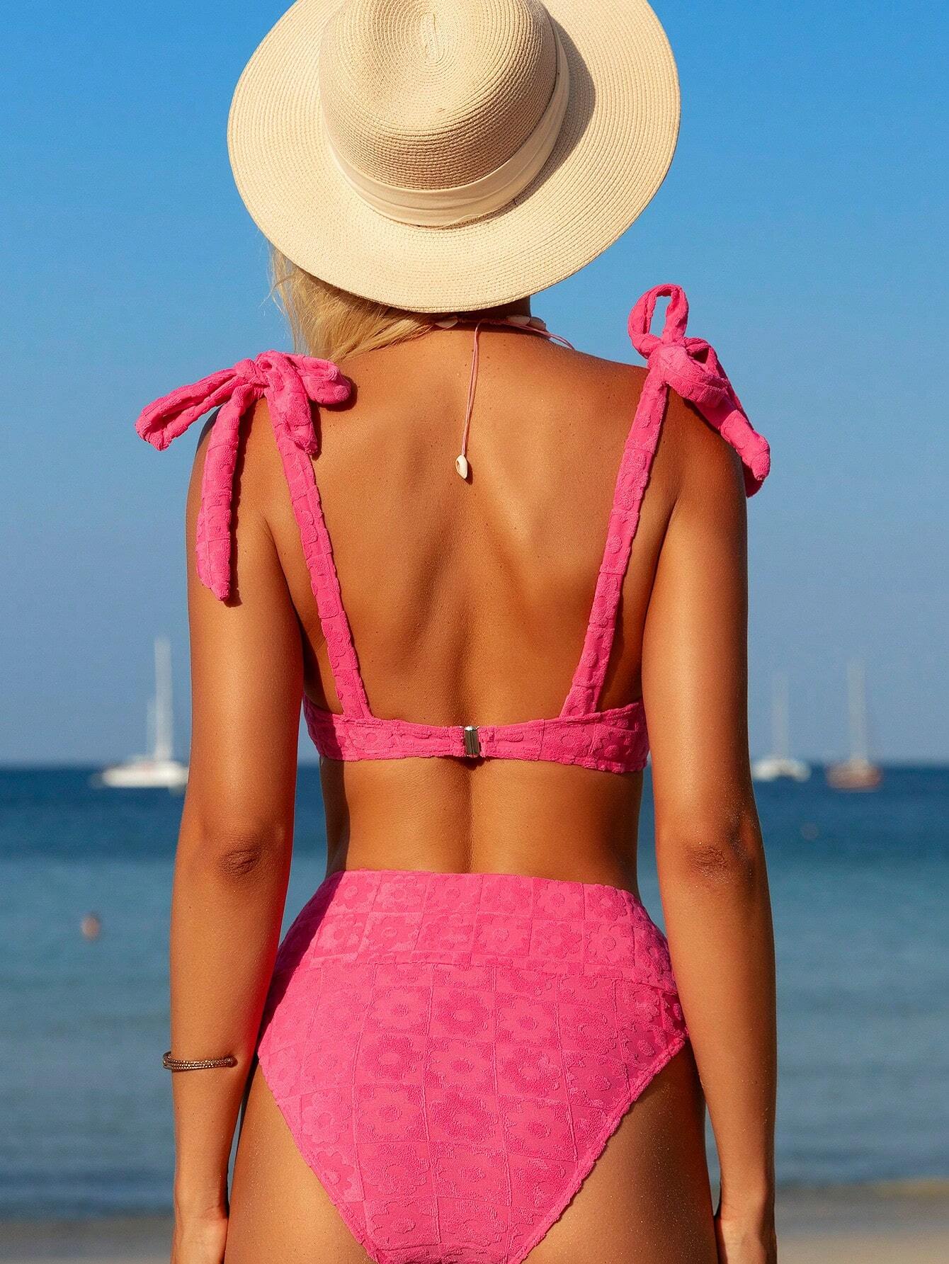Swim Mod Ensemble de bikini unicolore jacquard plage de vacances, plage d'été