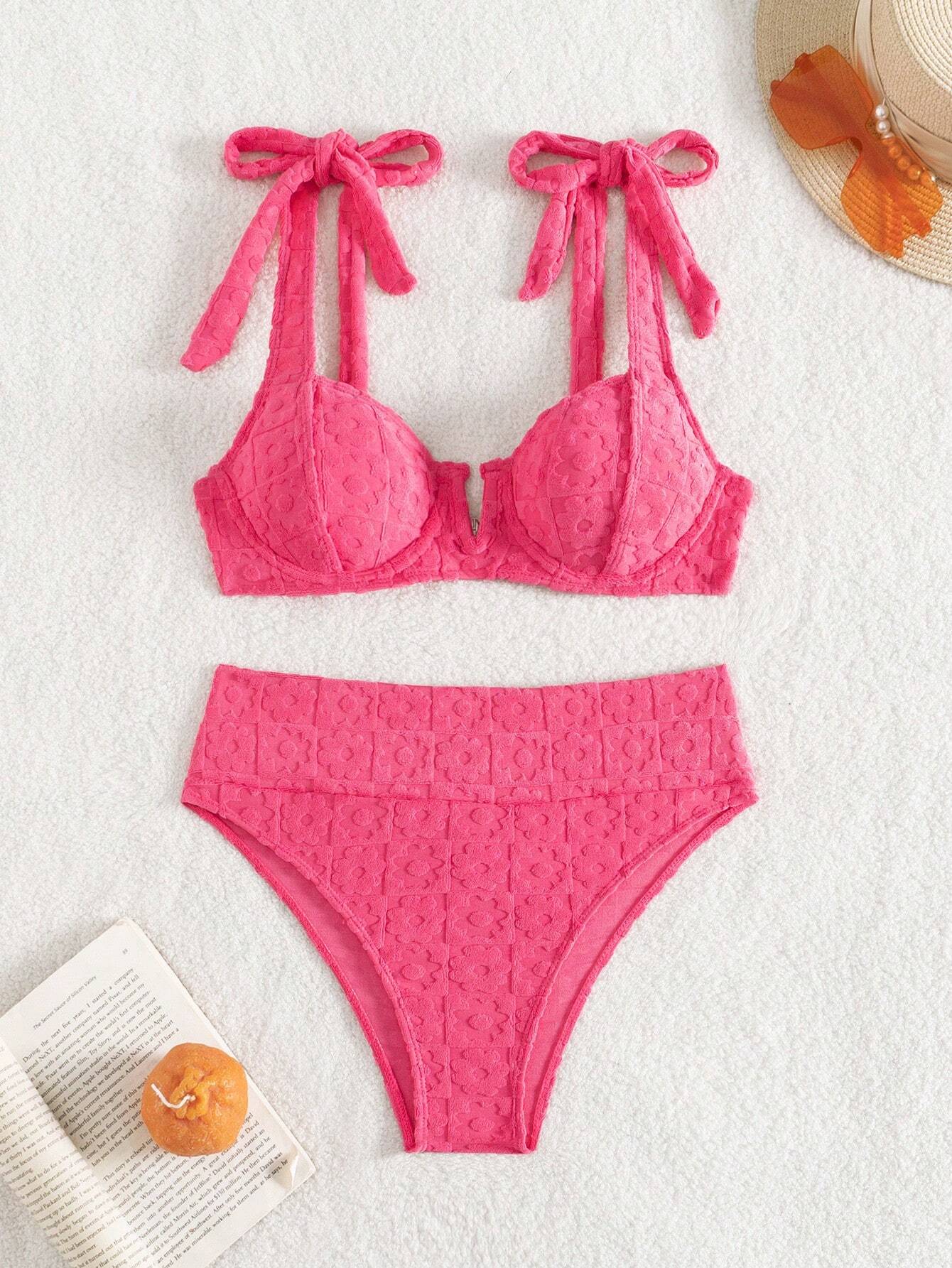 Swim Mod Ensemble de bikini unicolore jacquard plage de vacances, plage d'été